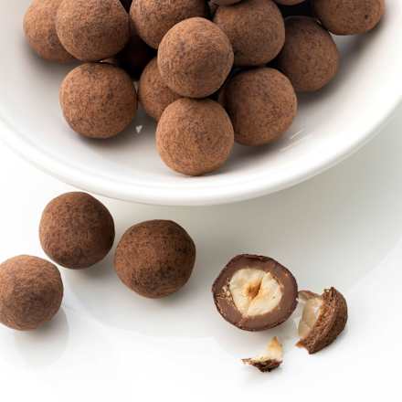 geröstete Haselnüsse in Nussnougat und Zartbitterschokolade dmBio