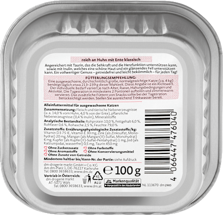 Vaschetta di cibo umido per gatti con pollo e anatra DEIN BESTES