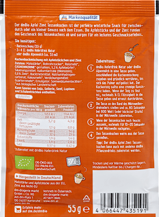 Tassenkuchen Apfel Zimt, vegan dmBio