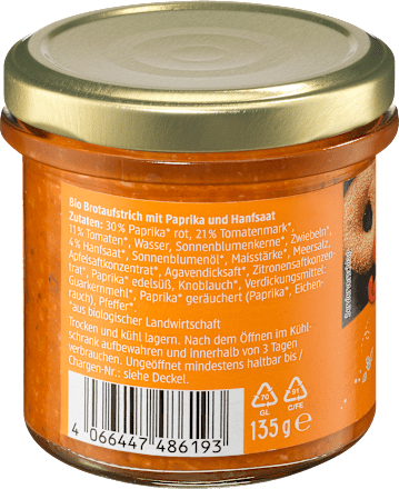 Brotaufstrich, Saatenaufstrich Paprika & Hanf dmBio