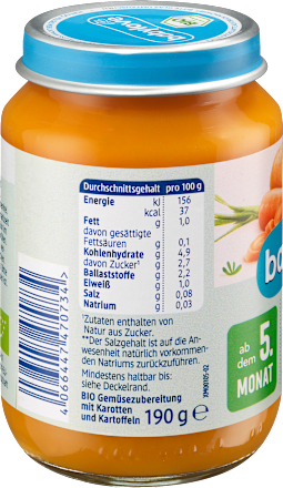 Gemüse Frühkarotten mit Kartoffel ab dem 5. Monat babylove