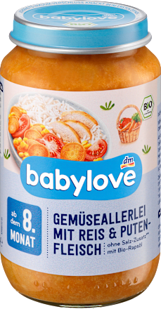 Warzywa z ryżem i indykiem od 8. miesiąca życia babylove
