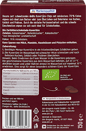 Kuvertüre-Chips Zartbitter dmBio