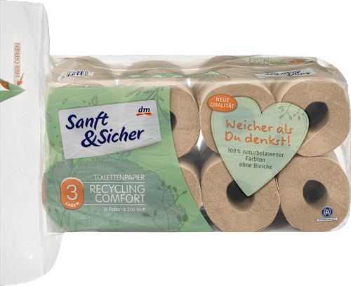 Toilettenpapier Recycling 3-lagig (16x200 Blatt) Sanft&Sicher