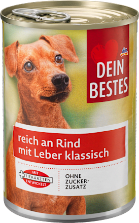 Nassfutter Hund, reich an Rind mit Leber, Multipack (6x400 g) Dein Bestes
