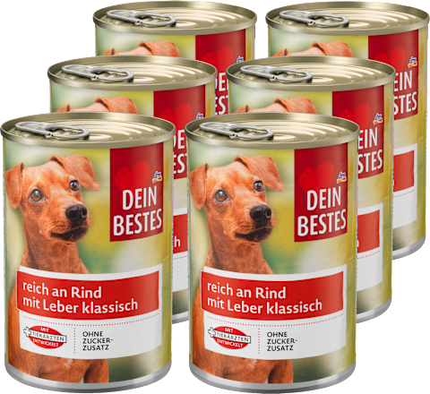 Nassfutter Hund, reich an Rind mit Leber, Multipack (6x400 g) Dein Bestes