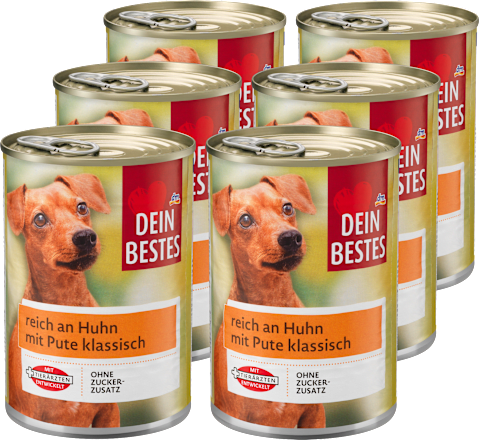 Nassfutter Hund reich an Huhn mit Pute, Multipack (6x400 g) Dein Bestes