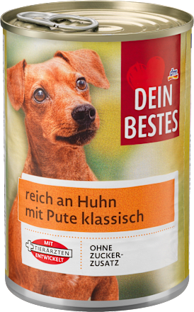 Nassfutter Hund reich an Huhn mit Pute, Multipack (6x400 g) Dein Bestes