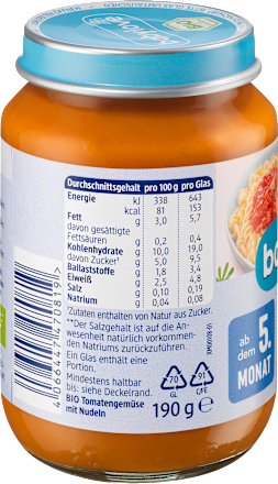 Menü Tomatengemüse mit Nudeln ab dem 5.Monat babylove