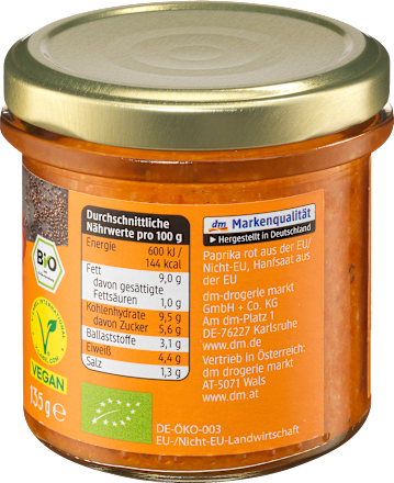 Brotaufstrich, Saatenaufstrich Paprika & Hanf dmBio