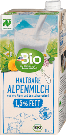 bio trvanlivé mléko polotučné 1,5 % tuku dmBio