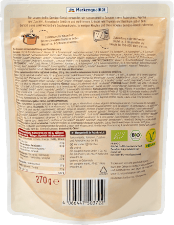 Fertiggericht Gemüse Ravioli dmBio