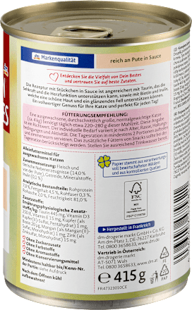 Nassfutter Katze, reich an Pute in Sauce Dein Bestes