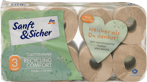 Recikliran toaletni papir, 3-slojni, 8x200 Sanft&Sicher