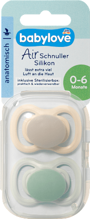 Schnuller Air Silikon anatomisch, braun/grün, Gr.1, 0-6 Monate babylove