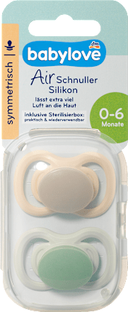 Schnuller Air Silikon symmetrisch, braun/grün, Gr.1, 0-6 Monate babylove
