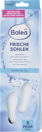 Wkładki do butów odświeżające 42-44 białe, 8 par Balea