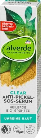 Pattanás elleni SOS-szérum problémás bőrre Clear, gyógyfölddel és bio zöldteakivonattal alverde NATURKOSMETIK