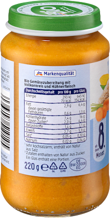 Menü Gemüsereis mit Huhn ab dem 8. Monat dmBio