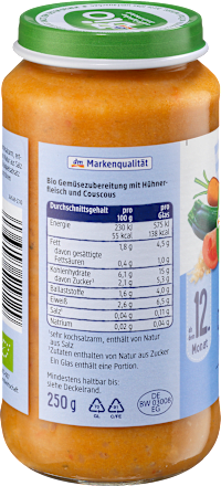 Menü Gemüse-Couscous mit Huhn ab dem 12. Monat dmBio