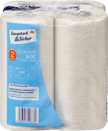 Küchentücher Basic 2-lagig (4x100 Blatt) Saugstark&Sicher