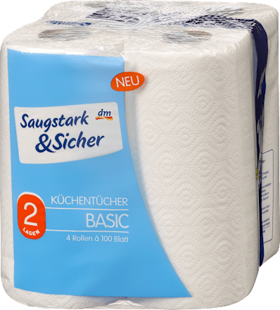 Küchentücher Basic 2-lagig (4x100 Blatt) Saugstark&Sicher