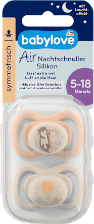 Schnuller Air Nacht Silikon symmetrisch, braun/grau, Gr.2, 5-18 Monate babylove