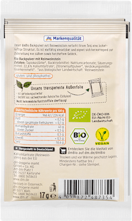 bio kypřící prášek do pečiva 4x17 g dmBio