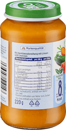 Био вегетарианско пюре с кускус и леща, 8+м dmBio