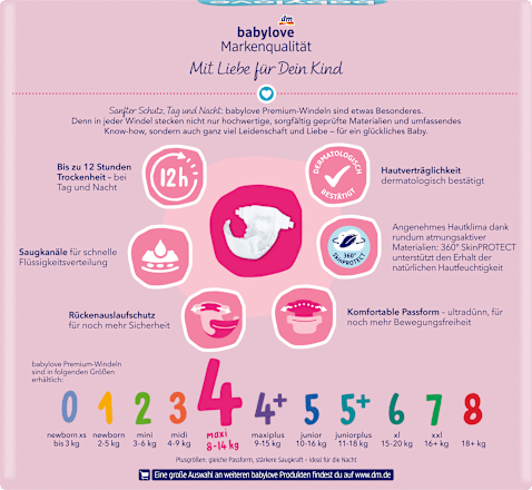 Pannolini premium misura 4 maxi (8-14 kg) confezione mensile babylove