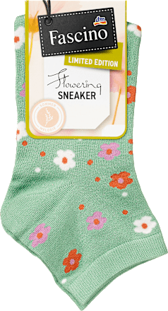 Sneaker Socken mit Blumen-Muster grün Gr. 35-38 Fascino