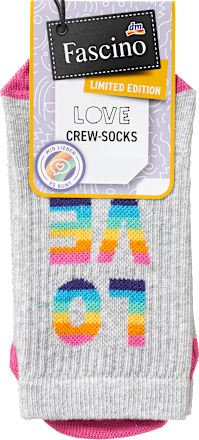 Crew Socken "Love" grau & pink Gr. 35-38 Fascino