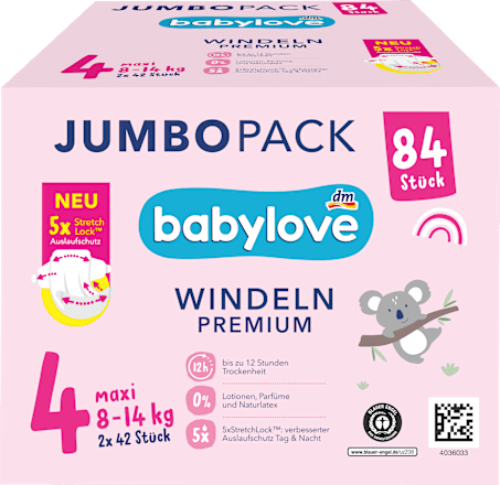 Pieluszki Premium, rozmiar 4, maxi, 8-14 kg, JUMBOPACK babylove