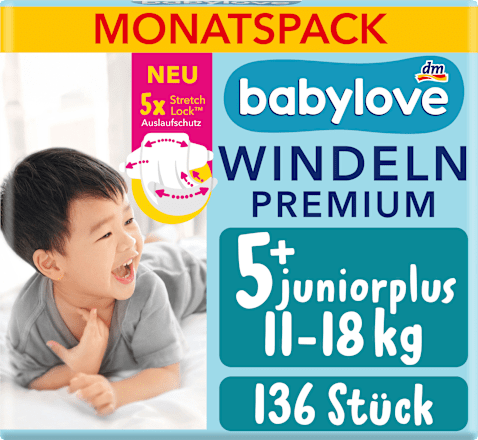Windeln Premium Gr. 5+ Juniorplus (11-18 kg) Monatspack babylove