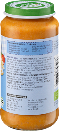 Bio gyermekmenü zöldséges kuszkusz csirkével, 12. hónapos kortól dmBio