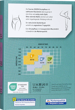 Strumpfhose mit nahtlosem Höschenteil powder Gr. 38/40, 20 DEN Fascino