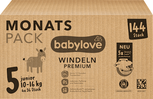 Plienky Premium - veľ. 5 junior (10-16 kg) Monats Pack babylove