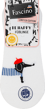 Füßlinge mit Dackel-Motiv weiß, Gr. 35-38 Fascino