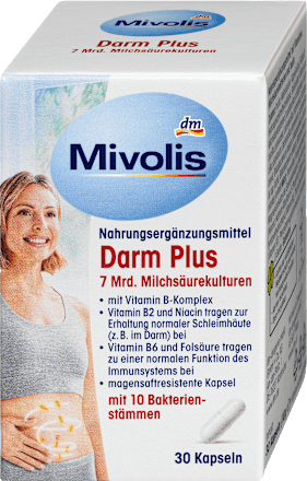 Prehransko dopolnilo Darm Plus z vitamini, mlečnokislinskimi bakterijami in inulinom Mivolis