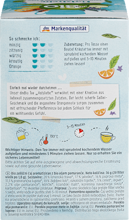 Kräutertee "Halsliebe" mit Pfefferminze, Orangenschale & Salbei (20 Beutel) dmBio