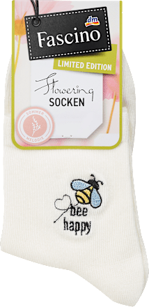 Socken mit Bienen-Stickerei weiß Gr. 35-38 Fascino