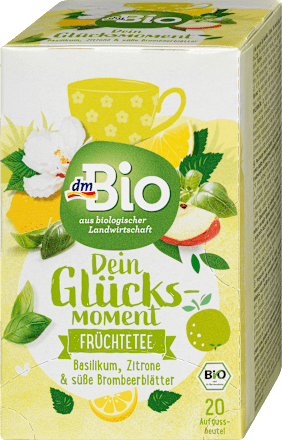 Früchtetee "Dein Glücksmoment" mit Basilikum, Zitrone & süße Brombeerblätter (20 Beutel) dmBio