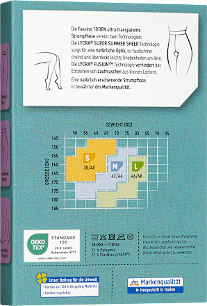 Strumpfhose ultra-transparent caramel Gr. 38/40, 10 DEN Fascino