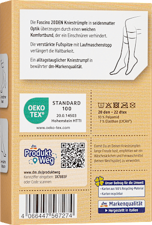 Kniestrümpfe seidenmatt schwarz Gr. 35-38, 20 DEN Fascino