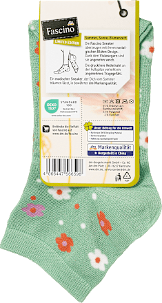 Sneaker Socken mit Blumen-Muster grün Gr. 35-38 Fascino