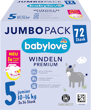 JUMBOPACK Premium pelene junior, veličina 5 (10-16 kg), 2x36kom babylove