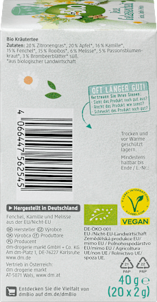 Mešavina biljnog čaja sa komoračem, kamilicom i matičnjakom, 20 kesica x 2g dmBio