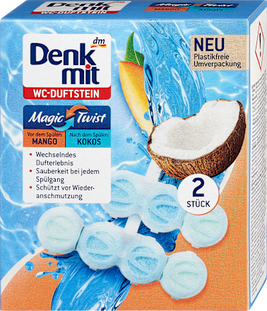 Magic Twist kamen za WC šolju - mango i kokos, 2x48g Denkmit