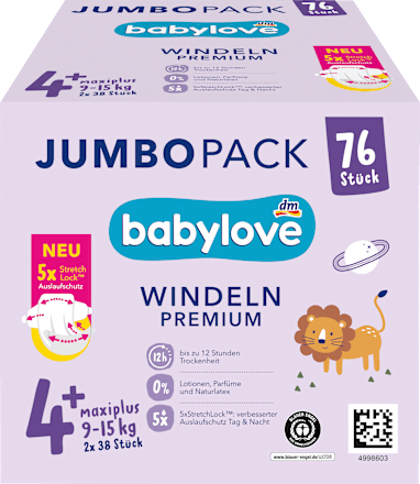 PREMIUM pelene JUMBOPACK, maxiplus veličina 4+ (9-15 kg), 2x38kom babylove