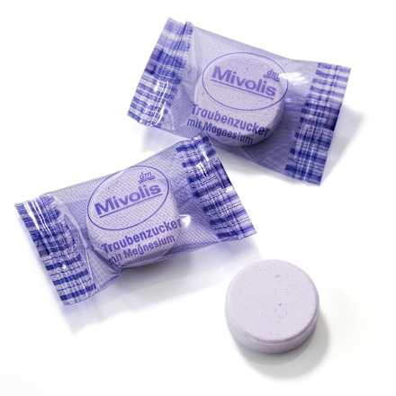 Bomboane dextroză cu magneziu și aromă de coacăze Mivolis